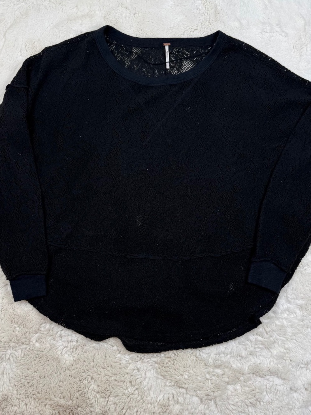Free People Sweater Women Small Black Not Cold In This Top Floral Lace Oversized